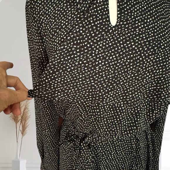 Lise Charmel France Rare Maxi Dress Modest Sz S Long Sleeves Black Tiny Print - Picture 6 of 16